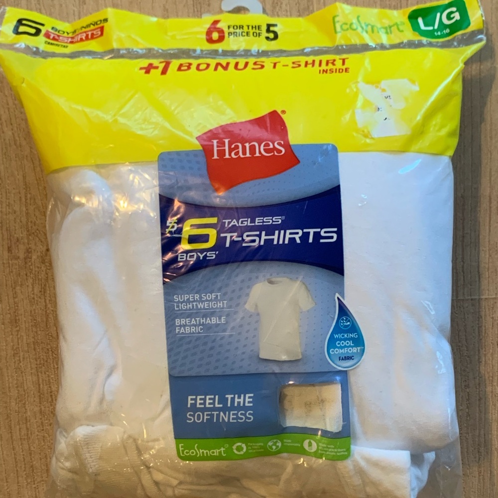 6 - Boys Large Tagless White Crewneck Undershirts